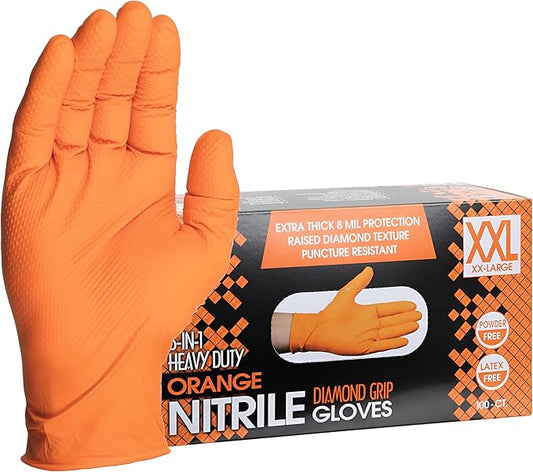 ForPro Heavy Duty Disposable Nitrile Gloves, Orange