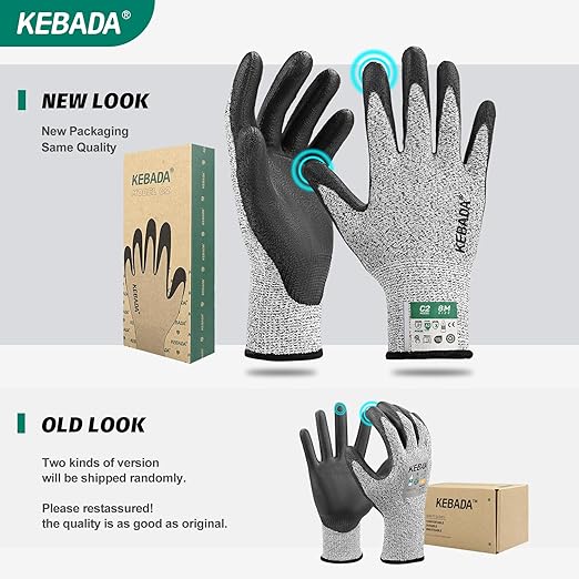Kebada Cut Resistant Gloves, ANSI A2 Cutting Glove, PU Coated, Touchscreen, Multi-Purpose Model C2, 3 Pairs, X-Large