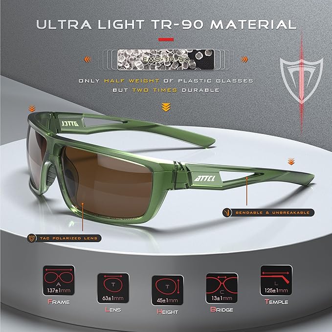 ATTCL Sports Polarized Sunglasses For Men Cycling Driving Fishing 100% UV Protection