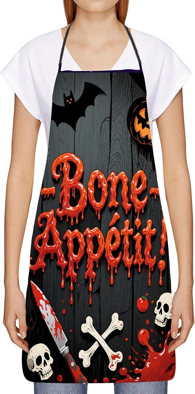 Halloween Aprons Gifts for Women Mens Bone Appetit Cooking Apron, Funny Gift for Him Her,His Hers (1 Pcs)