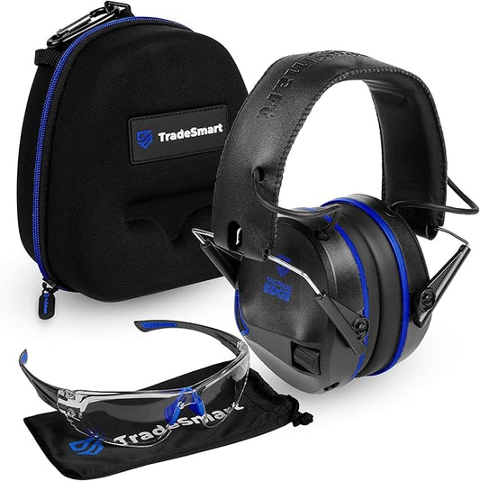 TradeSmart Complete Shooting Eye and Ear Protection: Electronic Earmuffs for Shooting, Range Glasses & Hard Carrying Case