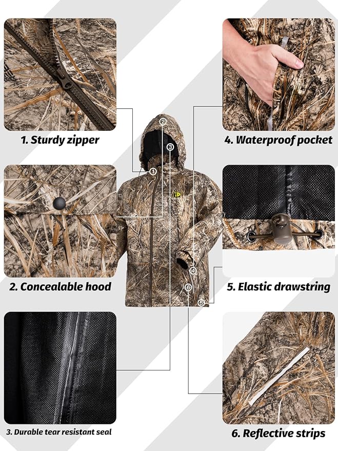 Rain Suit, Waterproof Rain Suits for Men, 2 Pieces Breathable & Windproof Rainwear