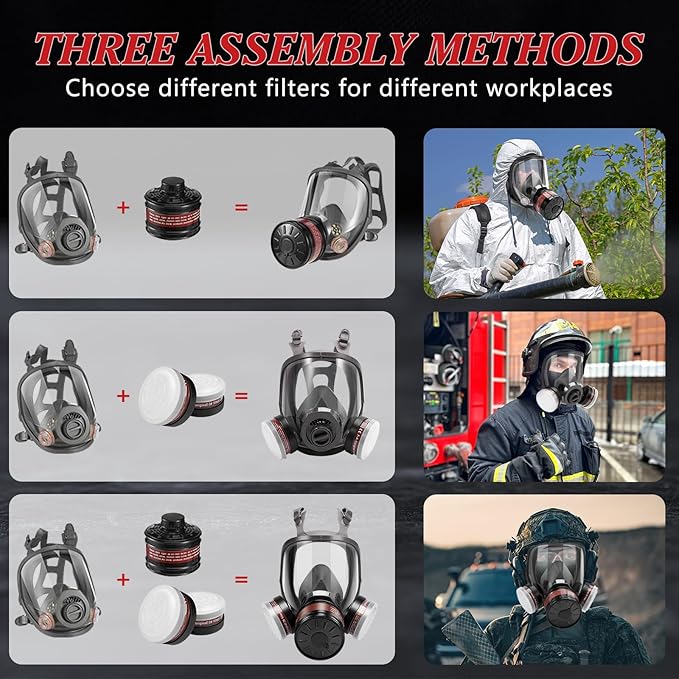 Full Face Respirator Mask, Gas Masks Survival Nuclear and Chemical, Gas Respirator with Activated Carbon Filters