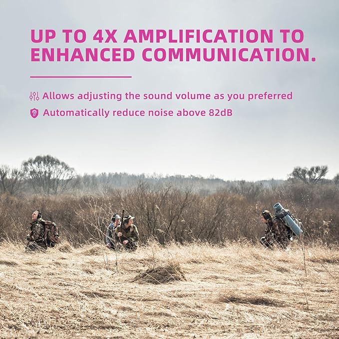 PROHEAR Electronic Ear Protection for Shooting with 4X Sound Amplification, Gun Range Hearing Protection Muffs, NRR 23dB Noise Reduction Headphones for Hunting, Pink