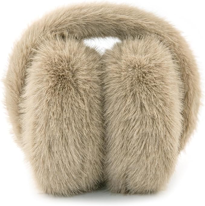 Winter Ear Muffs for Women Girls Faux Fur Cute White Earmuffs Fluffy Ear Warmers Foldable Ear Covers Outdoor