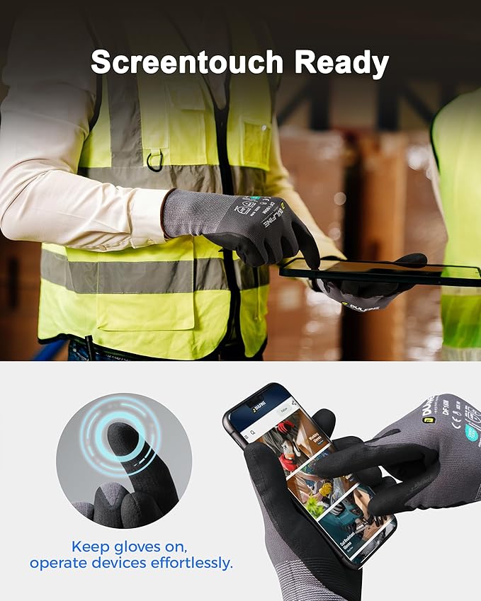 DULFINE Safety Work Gloves MicroFoam Nitrile Coated-24 Pairs Pack,Seamless Knit Nylon Glove with Black Micro-Foam Nitrile Grip,Ideal for General Purpose,Automotive,Home Improvement,Painting(X-Large)