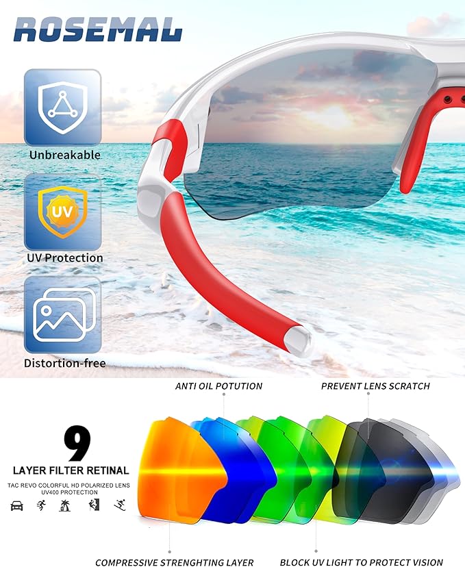 Polarized Sports Sunglasses for Men Women Youth Baseball Running Fishing Tennis Golf Cycling Driving Motor TAC UV400 TR90