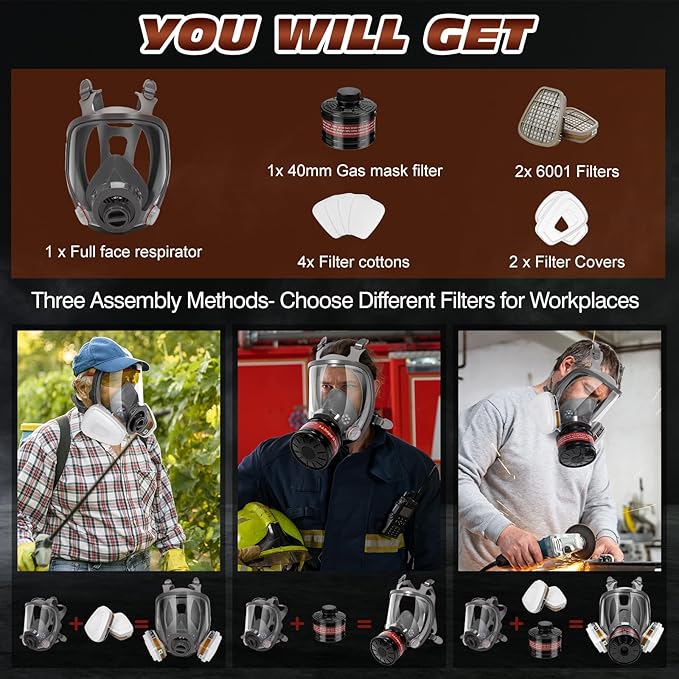 Respirator Mask with Filters - Reusable Gas Mask Against Organic Vapor Formaldehyde for Chemicals Spray Paint