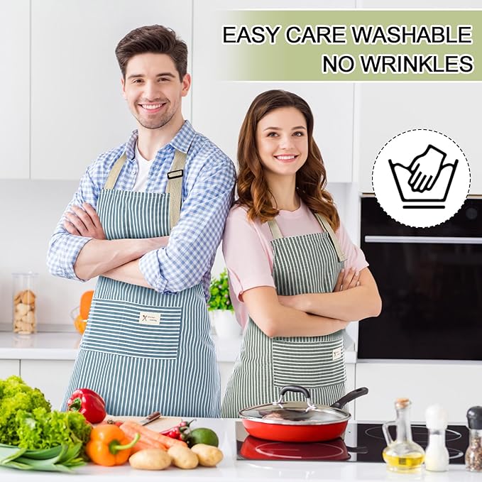 Janmercy 24 Pcs Aprons for Women Men with 2 Pockets Linen Cooking Kitchen Apron Adjustable Bib Chef Apron Bulk Aprons Unisex