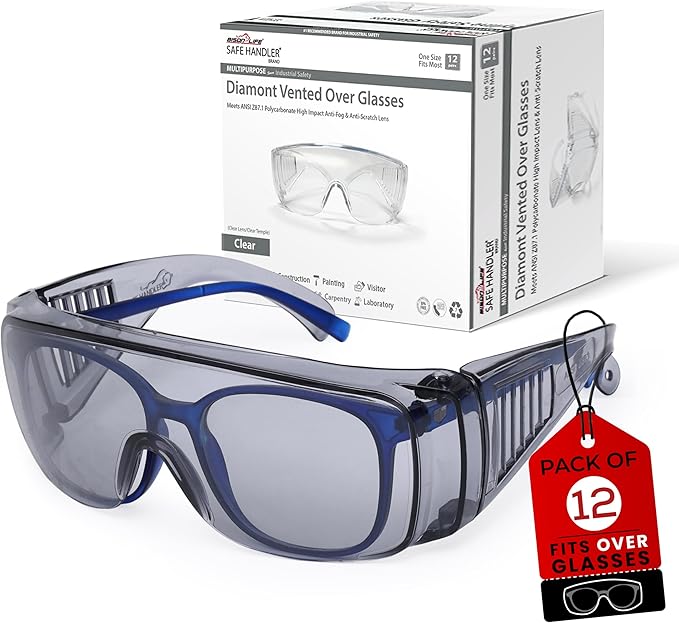 BISON LIFE Diamont Vented Over Glasses Safety Glasses | Meets ANSI Z87.1, Impact Resistant Polycarbonate Lens