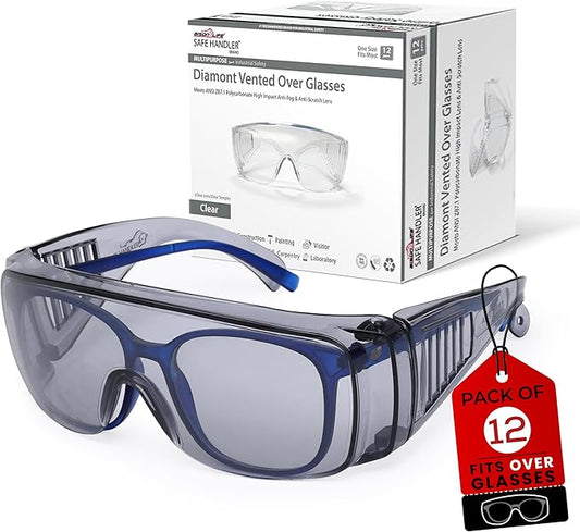 BISON LIFE Diamont Vented Over Glasses Safety Glasses | Meets ANSI Z87.1, Impact Resistant Polycarbonate Lens