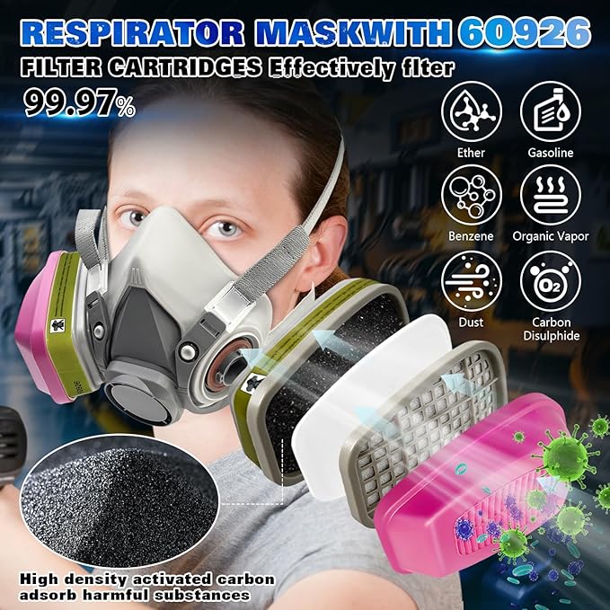10/PK 60926 Filter Cartridges for Respirator,Multi-Layer Filtration,Replacement Cartridge Filter for 6200,6800 Respirator Masks,Suitable for Construction,Chemical Industry,Manufacturing,etc.