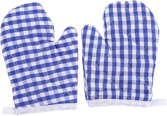 2Pcs Oven Mitts for Play Kitchen, Anti- Scald Gloves Microwave Oven Gloves Kitchen Mitts for Safe Baking Cooking ( Dark Blue Checkered )