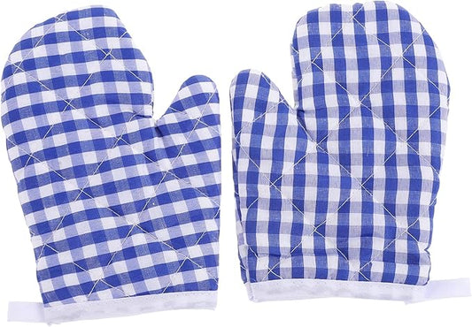 2Pcs Oven Mitts for Play Kitchen, Anti- Scald Gloves Microwave Oven Gloves Kitchen Mitts for Safe Baking Cooking ( Dark Blue Checkered )