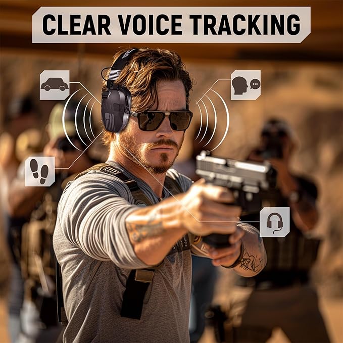 Shooting Ear Protection for Gun Range, Active Noise Reduction NRR 23dB, Shooting Ear Muffs Hearing Protection