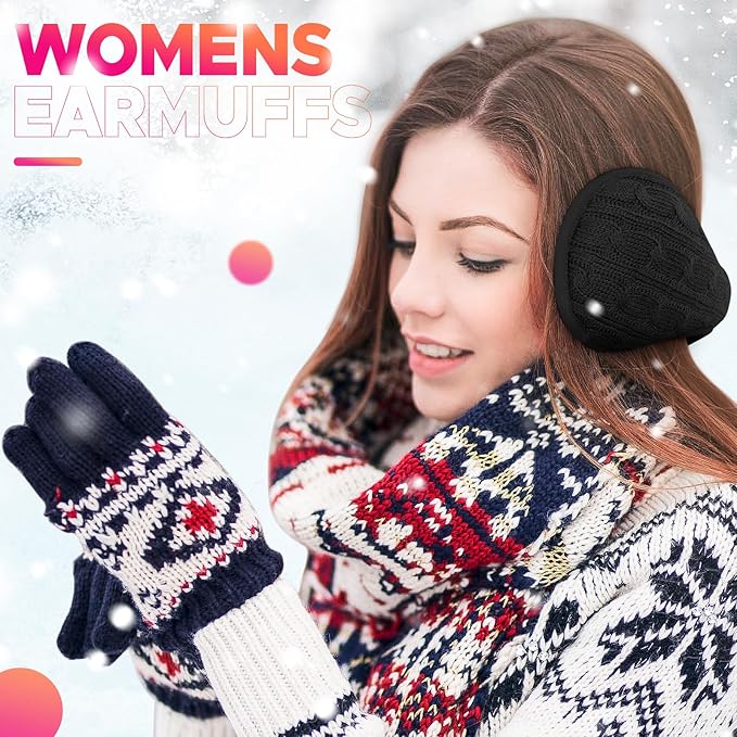 Venswell Knit Ear Muffs for Winter Women Men Soft Earmuffs Cold Weather Fleece Ear Warmers Cover Foldable & Adjustable