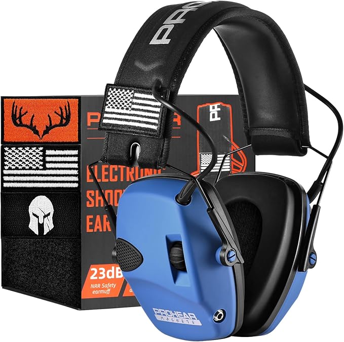 PROHEAR Electronic Ear Protection for Shooting with 4X Sound Amplification, Gun Range Hearing Protection Muffs, NRR 23dB Noise Reduction Headphones for Hunting, Blue
