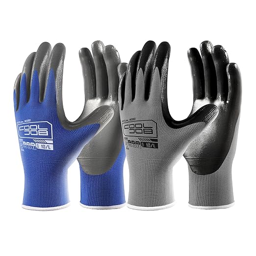 COOLJOB 20 Pairs Nitrile Dipped Safety Work Gloves with Grip, Non-slip Rubber Coated Bulk Garden Gloves for Men, Heavy-duty Oil Resistant for Truck Driver, Warehouse Box Handler, Small, Gray Blue