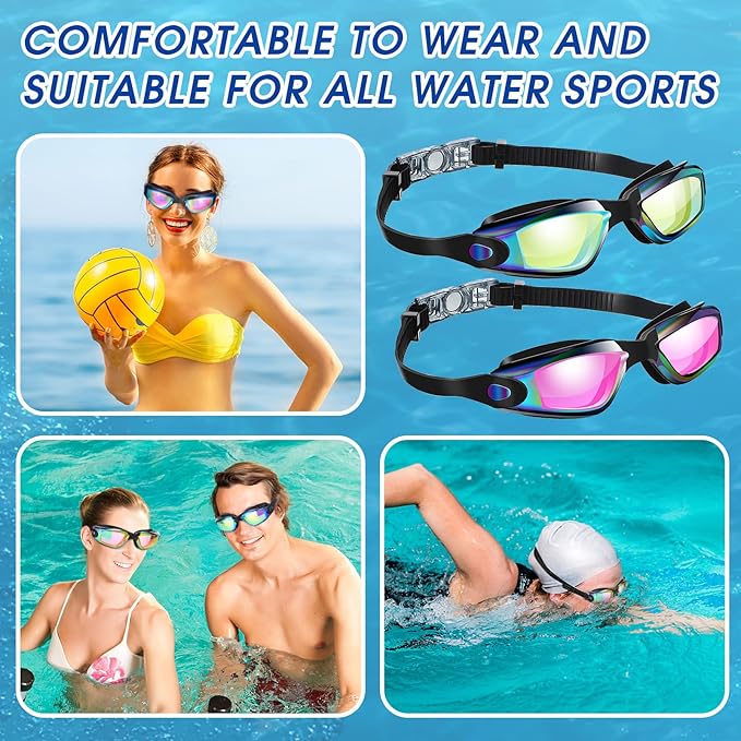 Treela 10 Pcs Swimming Goggles for Adults Pool Goggles Swim Glasses Bulk Multipack Anti Fog Silicone No Leaking