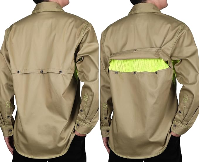 BOCOMAL FR Shirt for Summer Lightweight Vented Mesh Back and Underarm Breathable Flame Resistant Welding Button Down Shirts