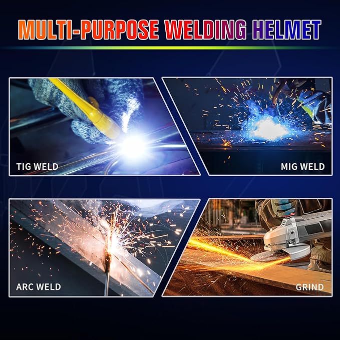 Welding Helmet with Light True Color Auto Darkening Welding Helmets for Men Solar Powered Welding Hood with 2 Arc Sensor Wide Shade 4/9-13 for TIG MIG ARC Cool Welder Mask (TRQ-HD11)