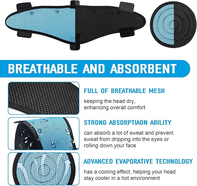Hard Hat Top Pads and Sweat Bands for Safety Helmet, Washable Hard Hat Cooling Liner Accessories, Suspension Sweat Band Replacement, Reusable Inserts Headband, Blue, 6 PCS