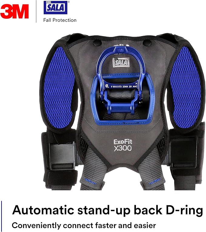 3M 1113007 DBI-SALA ExoFit NEX Vest Style Harness, Aluminum Back D-Ring, Locking Quick Connect Buckles, Large, Blue/Gray
