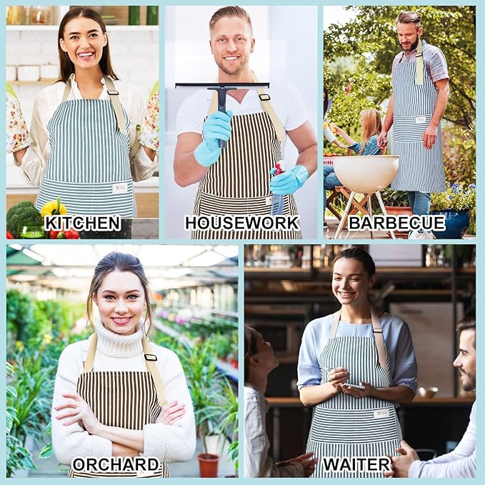 Janmercy 24 Pcs Aprons for Women Men with 2 Pockets Linen Cooking Kitchen Apron Adjustable Bib Chef Apron Bulk Aprons Unisex