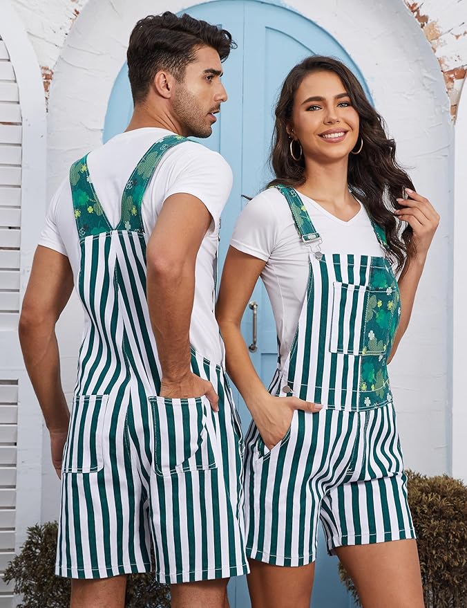 Unisex Printed Overalls Shorts Romper Festival Jumpsuits Work Bibs Coveralls Gifts for Men and Women