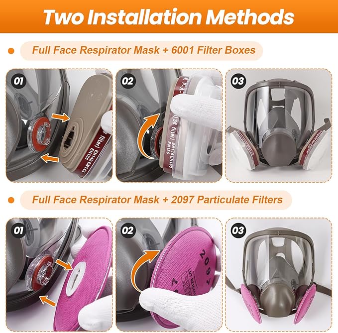Full Face Respirator Mask,Reusable Anti-fog Full Face Cover, Organic Vapor Gas Mask with Activated Carbon Filters Against Dust Chemicals for Painting, Polishing, Welding, Sanding & Cutting