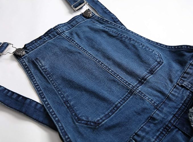 LONGBIDA Men's Denim Bib Overalls Fashion Slim Fit Jumpsuit with Pockets