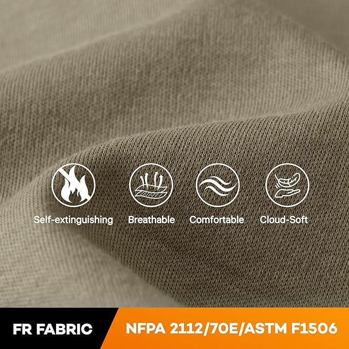 WORKWEYA Men's FR Shirts 6.5oz Lightweight Long Sleeve Flame Resistant T-Shirt NFPA 2112/CAT2