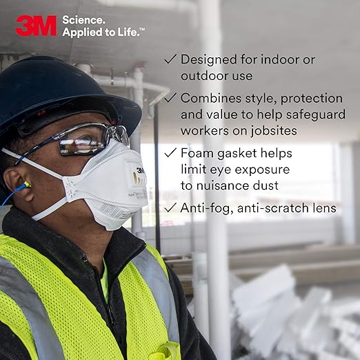 3M Hard Hat SecureFit H-701SFR-UV, White, Non-Vented Cap Style Safety Helmet with Uvicator Sensor + 3M Safety Glasses 2-Pack, Anti-Fog, Anti-Scratch, ANSI Z87, Corded Ear Plug Control System