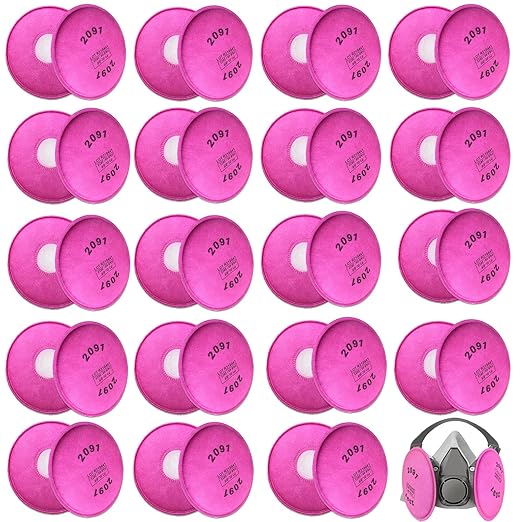 50 PCS (25 Pack) 2091 Filters for Respirator, 2091 Particulate Filter nstalled on Filter Retainer Replacement for 6000 6200 6800 7000 FF-4 Against Dust Sanding Woodworking, Pink