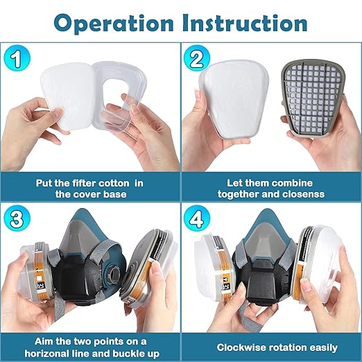 Reusable Half Facepiece Dustproof Respirator - Organic Gas Dust Chemical Respirator with Extra Filters for Painting, Machine Polishing, Welding,Spraying and Other Work Protection
