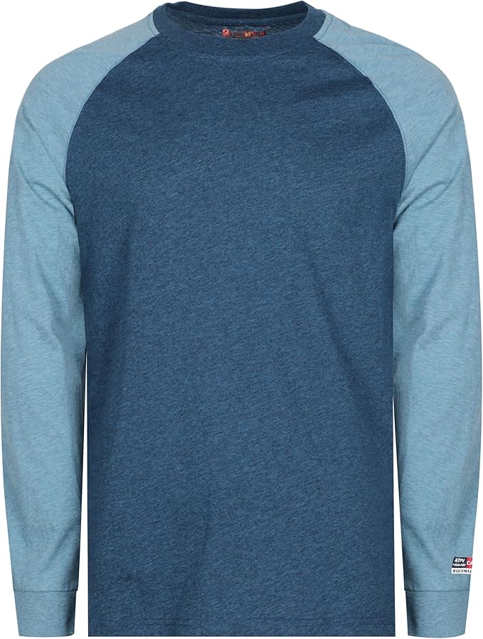 BOCOMAL FR Shirts Two-Tone Crew for Summer 4oz EX Lightweight Flame Resistant Long Sleeve Work T-Shirt Base Layer