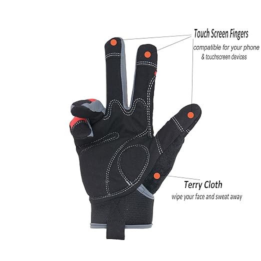 HANDLANDY Work Gloves Mens & Women, Utility Safety Mechanic Working Gloves Touch Screen, Flexible Breathable Yard Work Gloves (Large, Red)