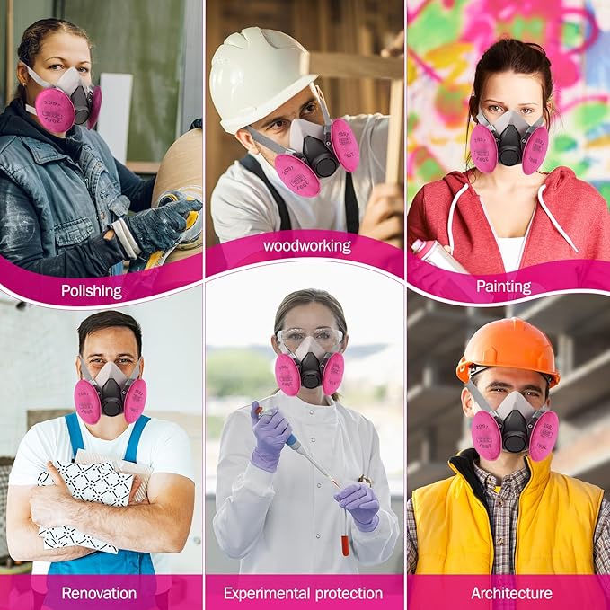 (15 Pairs) 2091 Filter for Respirator,Respirator Filters/Cartridges,Compatible with 6000,7000,FF-400 Respirator mask,Suitable for Filtering Solid Matter,Paint,Asbestos etc. Pink
