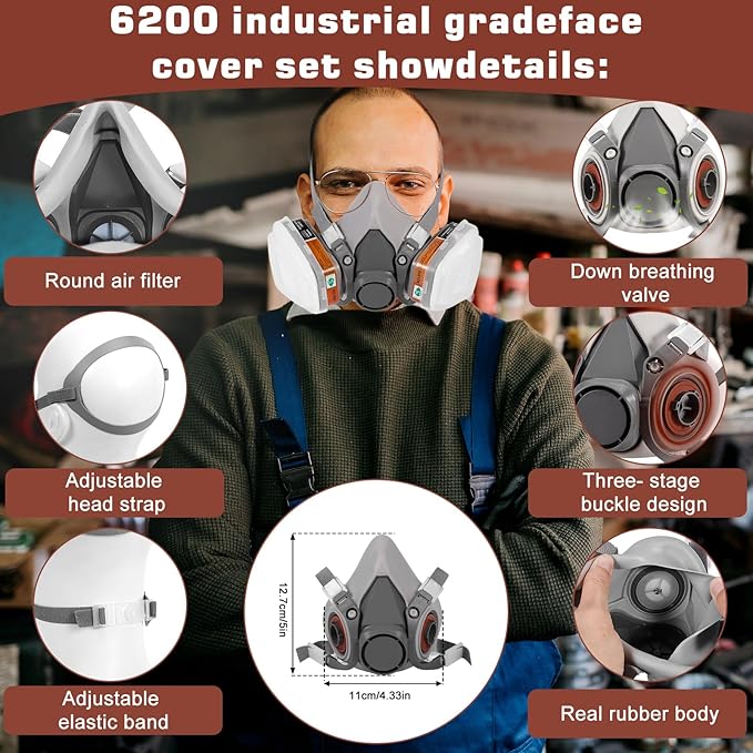 Full Face Respirator Mask, Gas Masks Survival Nuclear and Chemical, Gas Respirator with Activated Carbon Filters