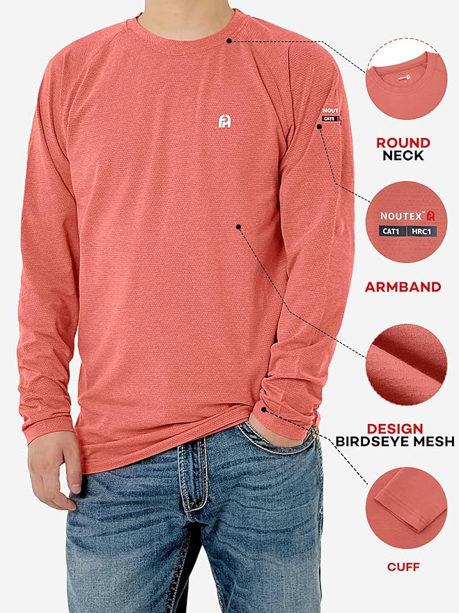 FR Shirts for Summer 5.5oz Birdseye Mesh Design Modacrylic Fabric Lightweight Flame Resistant Long Sleeve Shirt for Men CAT1