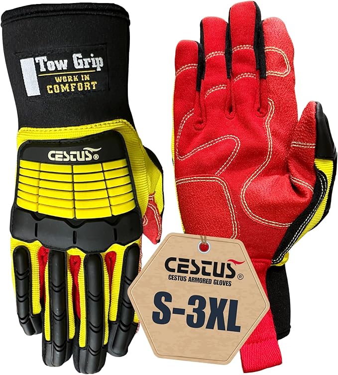 Cestus 3084, ANSI cut A2 Impact Gloves, (1, 3, 10, 50 pairs) Heavy Duty Work Gloves for Construction, Rigging, Tow Truck