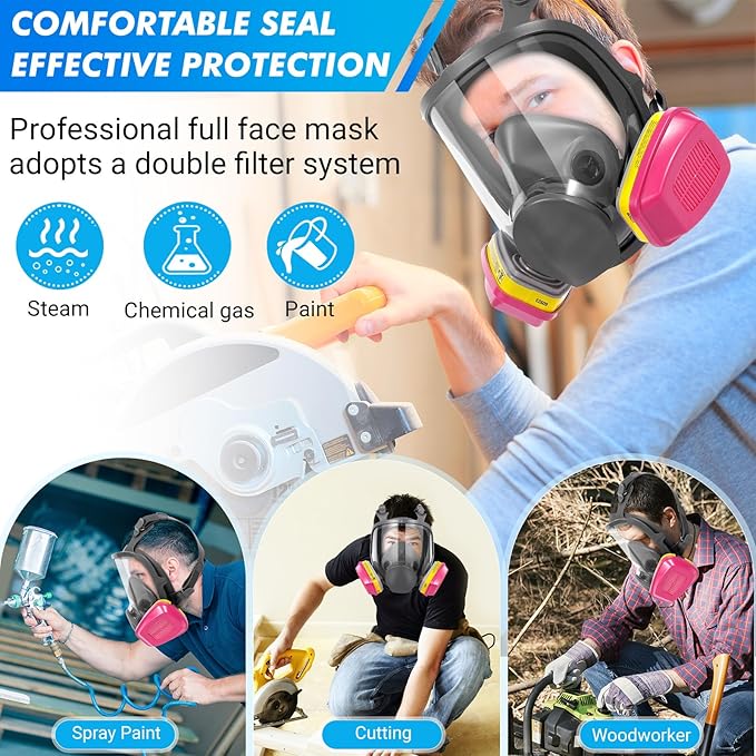 Full Face Respirator Mask with Filters, 6800 Reusable Respirator Gas Mask with Filters 60923,Dust Mask Anti Fog Against Dust Organic Vapor for Painting, Polishing, Chemicals, Welding,Sanding