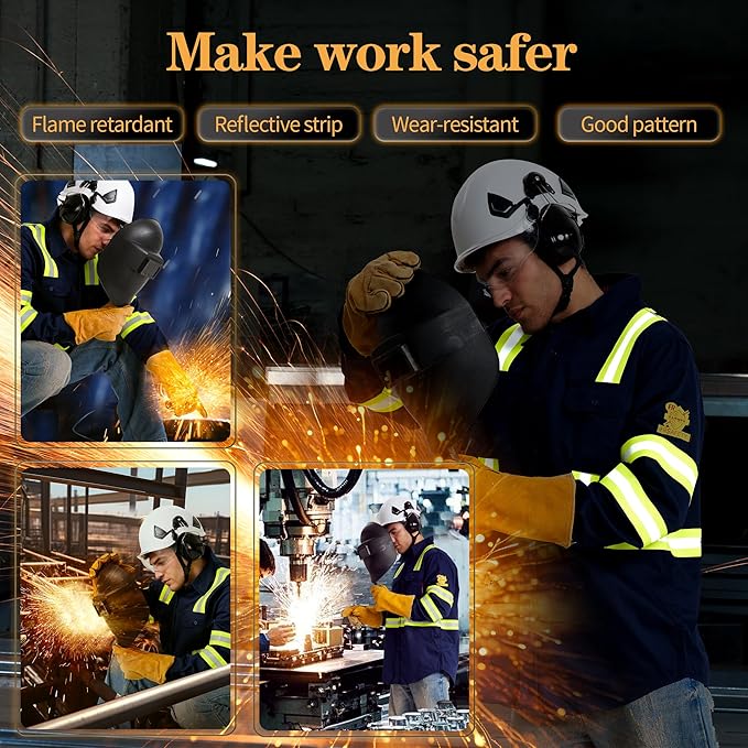SRsafety Hi Vis FR Work Shirts,7.0oz Long Sleeve Flame Resistant Shirts for Men,100% Cotton High Visibility Fire Shirt