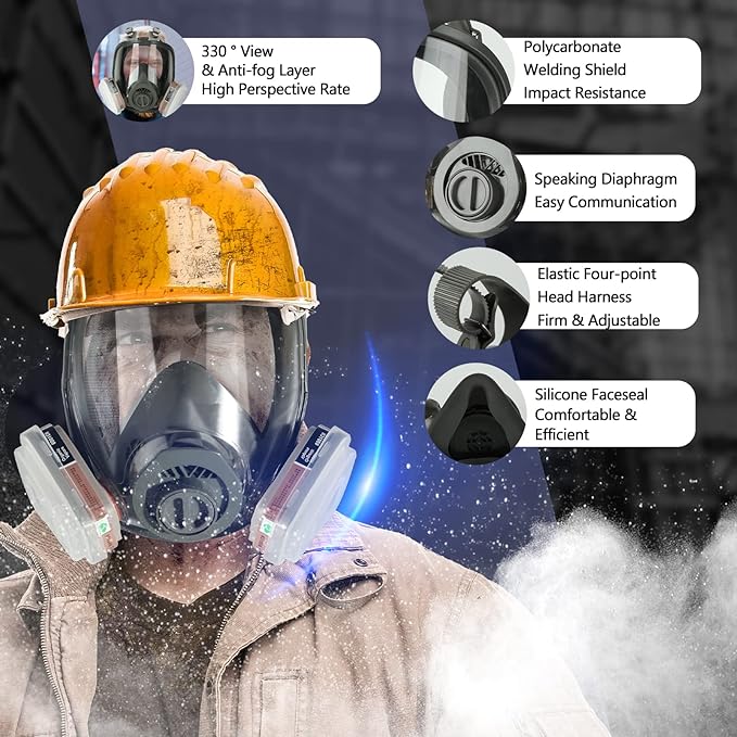 Gas Masks Survival Nuclear and Chemical - 4Pack Full Face Gas Mask with 40mm Activated Carbon Filter & 6001 Filter - Reusable Respirator Mask for Chemicals Gases Vapors Paint Dust