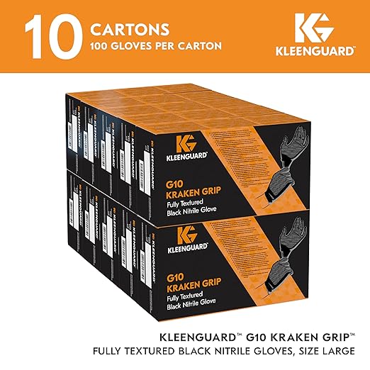 Kleenguard™ Kraken Grip Fully Textured Black Nitrile Gloves (49277), Large (L), Powder-Free, 6 Mil, Ambidextrous, Thin Mil, 100 Gloves/Box, 10 Boxes/Case