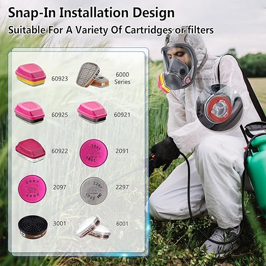 2 Pairs Full Face Respirator Mask with 60923 Filters - Reusable, Anti-fog, Protect Against Chemicals, Paint, Welding, Polishing, Sanding, Cutting, Dust, Spraying