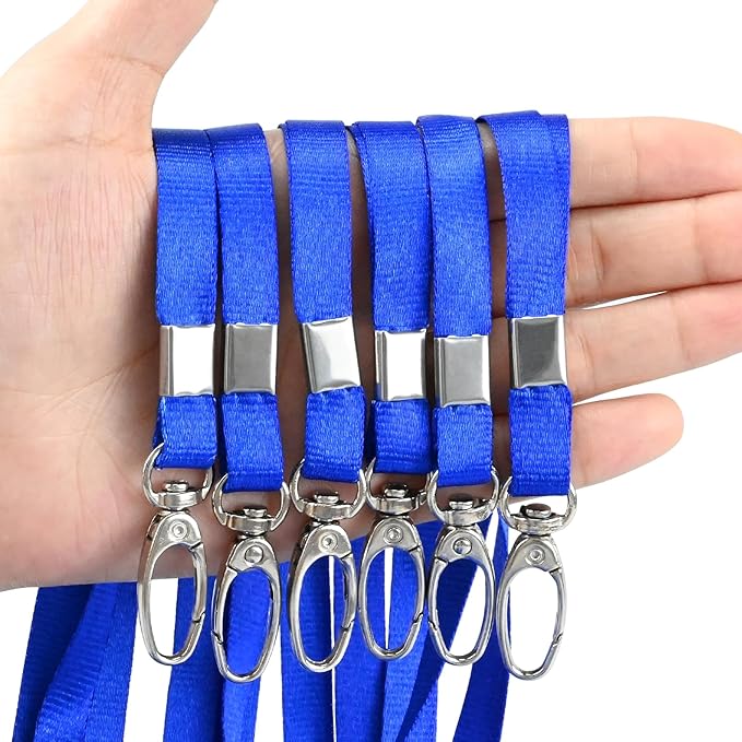 50Pcs Blue Lanyard for ID Badges Nylon Flat Lanyard with Swivel Hook Bulk Lanyards for Office, School, Conference