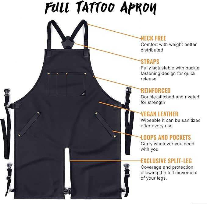 Under NY Sky Tattoo Apron - Vegan Leather, Wipeable - Split-Leg, Cross-back Straps - For tattoo artist, Tattooist, Studio, Barber