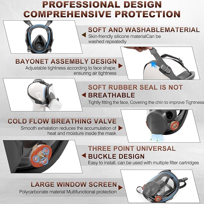 Respirator Mask with Filters - Reusable Gas Mask Against Organic Vapor Formaldehyde for Chemicals Spray Paint