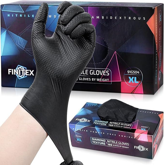 FINITEX Disposable Industrial Diamond Texture Nitrile Glove - Chemical Resistant Heavy Duty 6.3mil Mechanic Automotive Gloves